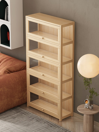 实木书柜现代简约防尘家用陈列柜简易书架落地展示柜客厅置物架子