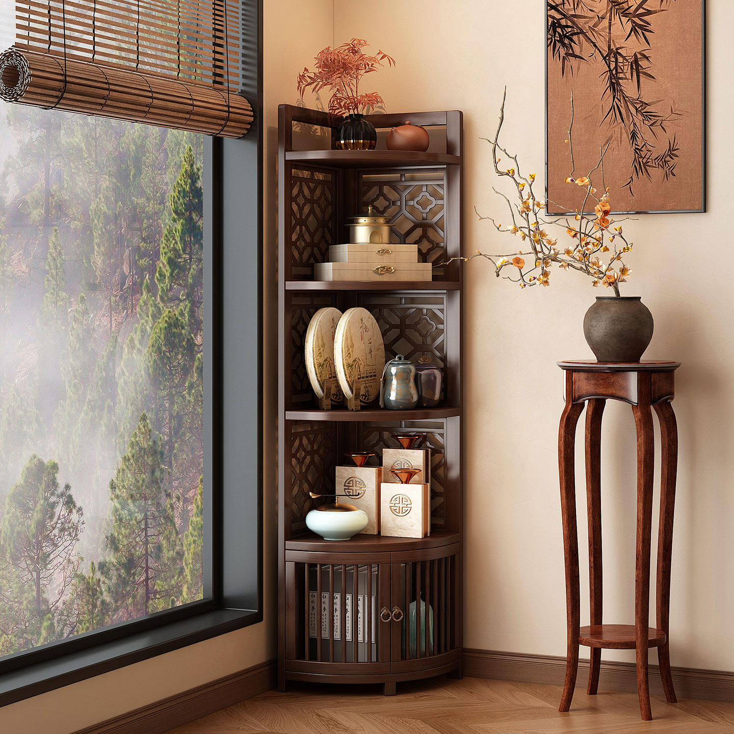 转角柜落地置物架多层客厅拐角收纳架卧室餐厅三角形角落展示架子