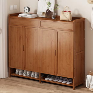 鞋柜家用门口收纳经济型置物架防尘竹制鞋架结实耐用门边储物柜子