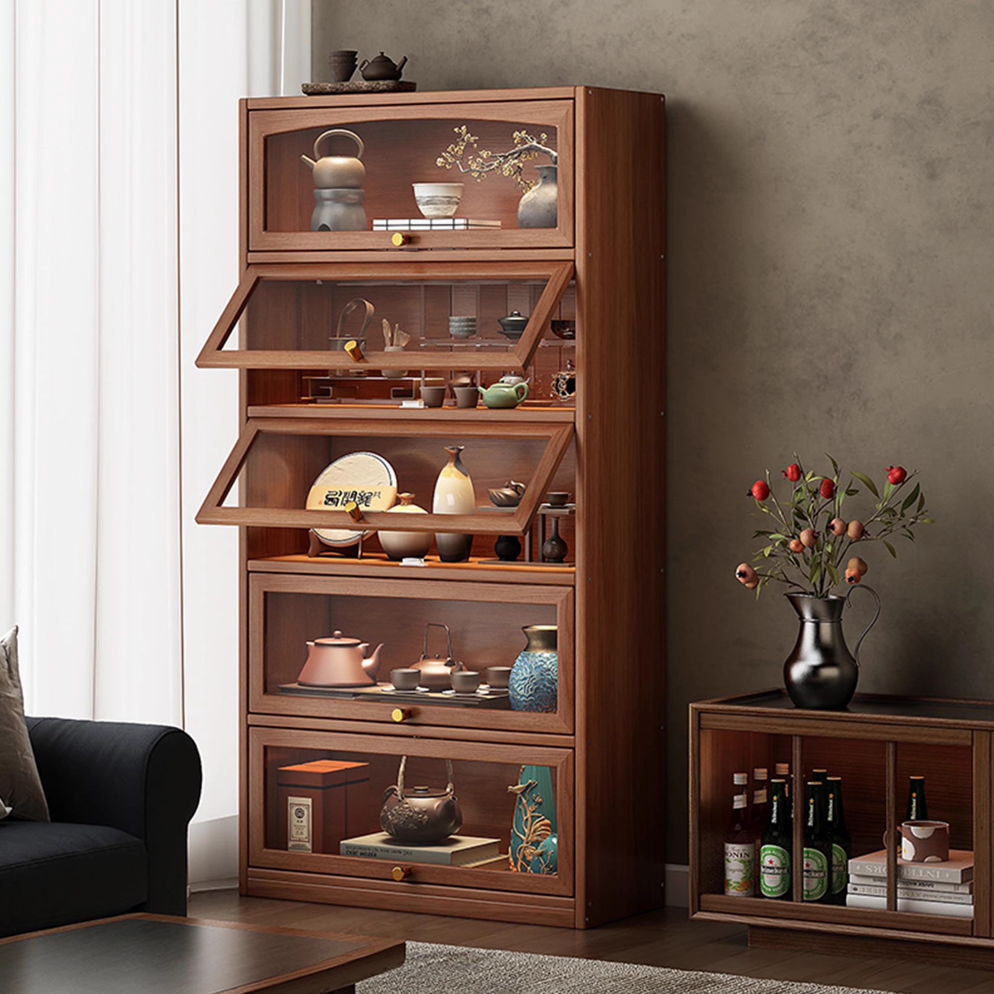 博古架实木中式储物柜酒柜现代简约客厅展示柜茶架子茶柜置物架子