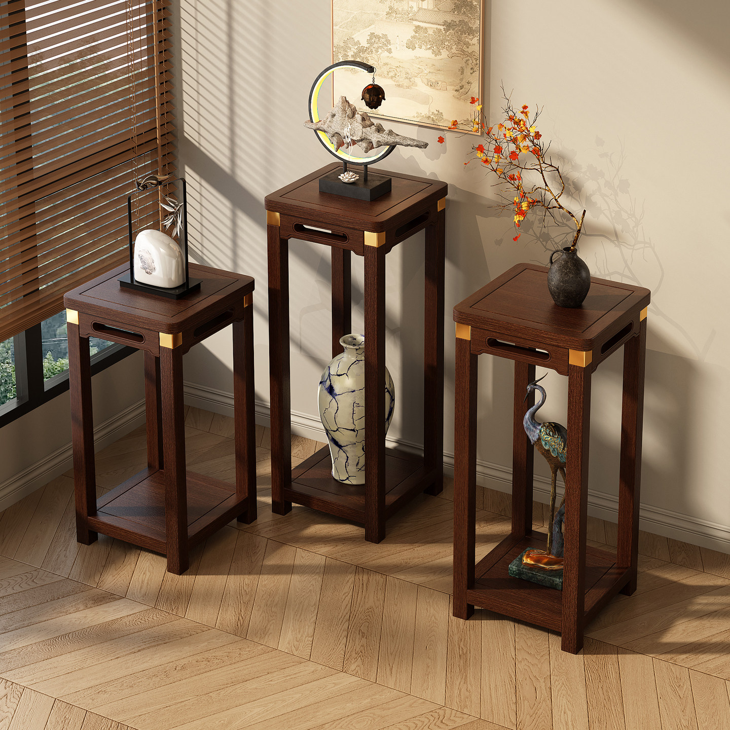 花架子客厅落地式置物架实木花台新中式花盆栽架茶室小型博古架子,住宅家具,花架/花几,淘宝优惠券,粉丝福利购,淘宝优惠卷