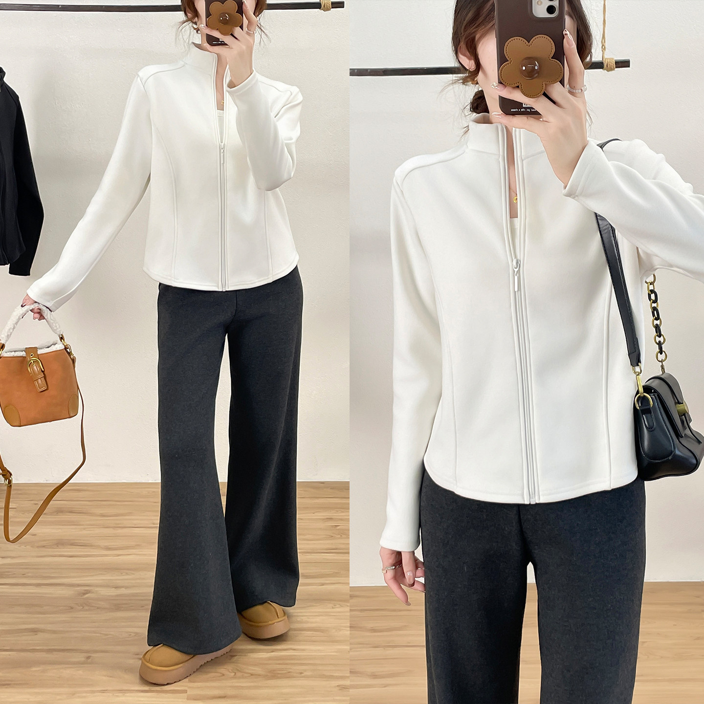 高级感立领奶白色修身拉链上衣女长袖秋冬加厚保暖时尚开衫外套潮,女装/女士精品,卫衣/绒衫,淘宝优惠券,粉丝福利购,淘宝优惠卷