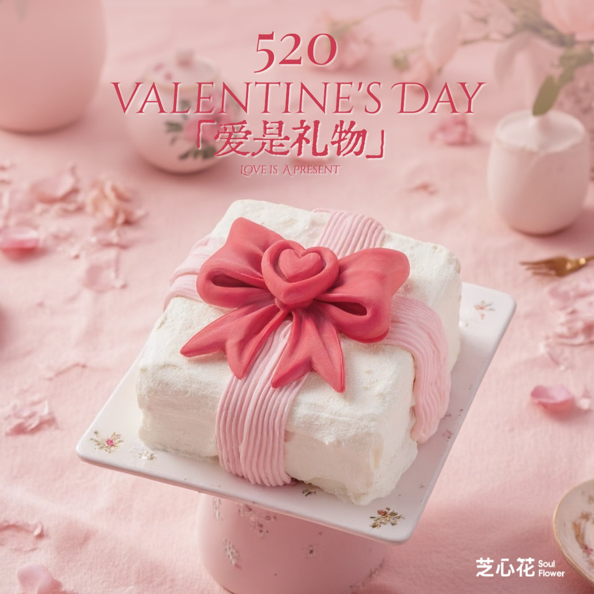芝心花爱心礼盒七夕情人节奶油礼物盒子动物奶油生日蛋糕低糖北京