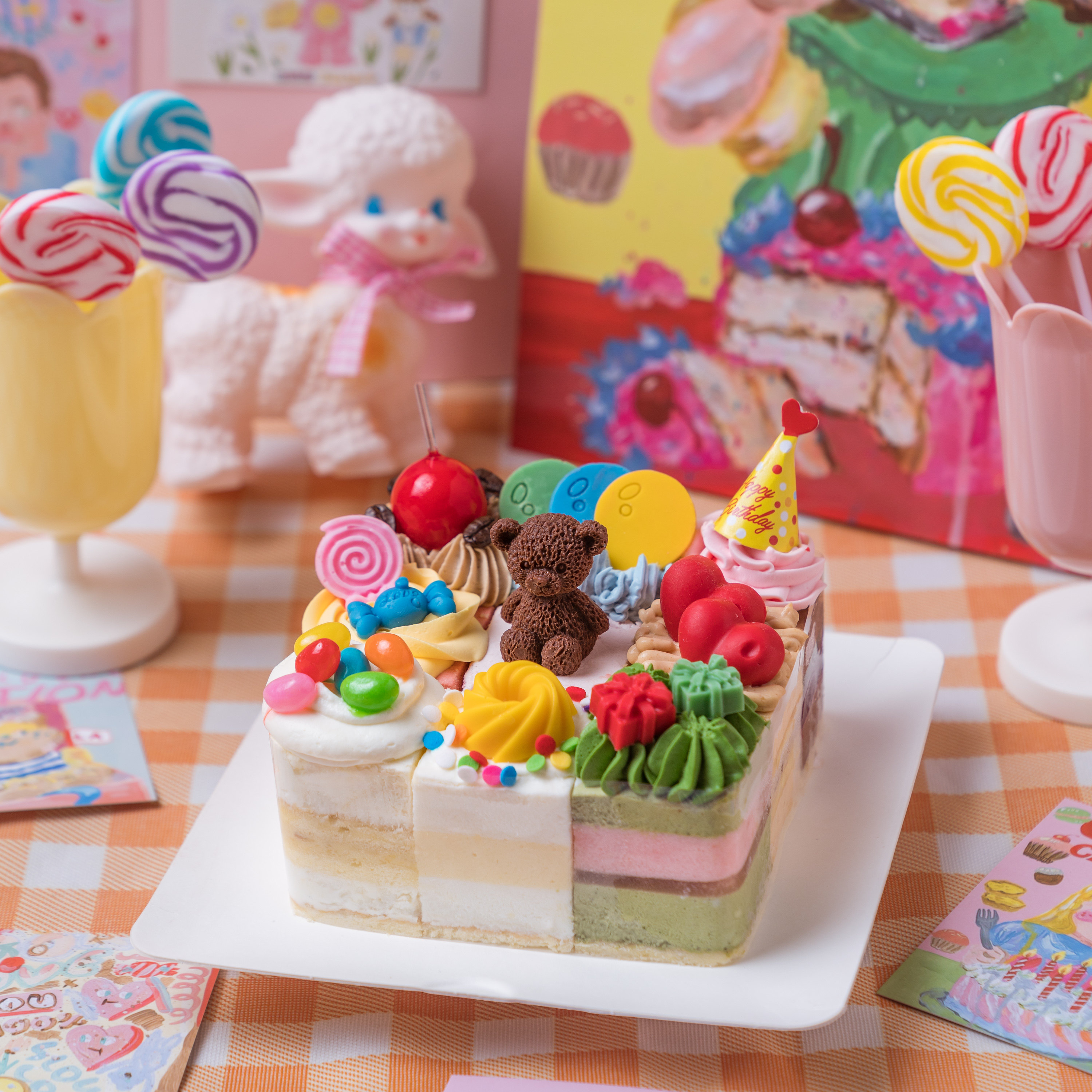 芝心花 派对小熊mini九宫格 低糖动物奶油儿童节男孩可爱生日蛋糕