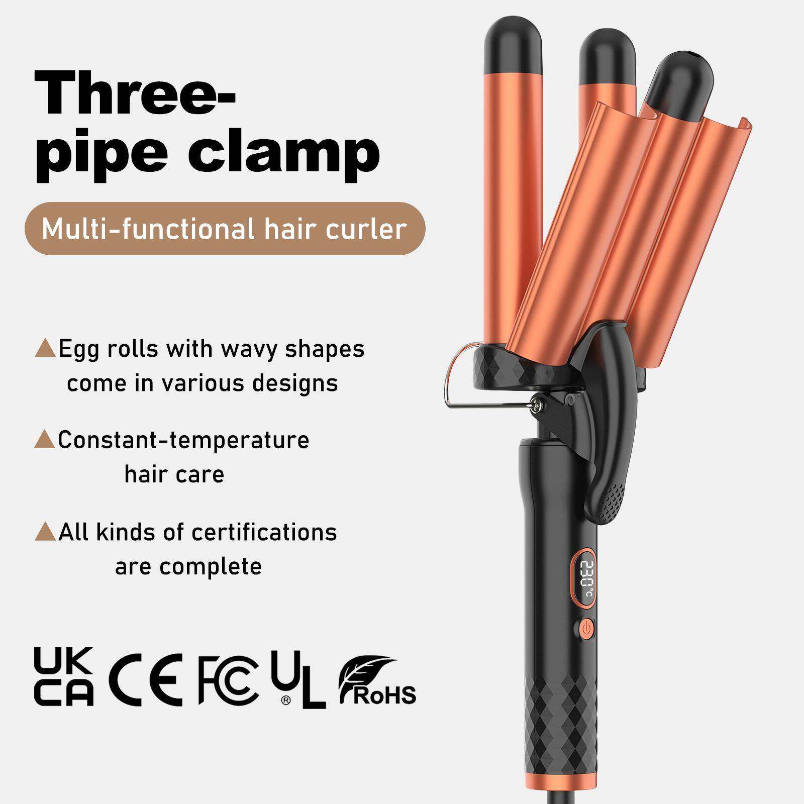 跨境新品三管卷发器蛋卷头家用造型电热卷发棒不支持国内自用