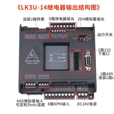 领控PLC工控板LK3U-14 20 24 32 48 64MR MT国产三凌菱FX3U控制器