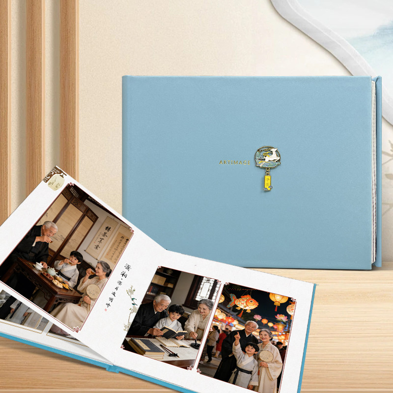 亲子写真相册定制皮质封面创意平面内页亲子家庭照片册纪念册制作
