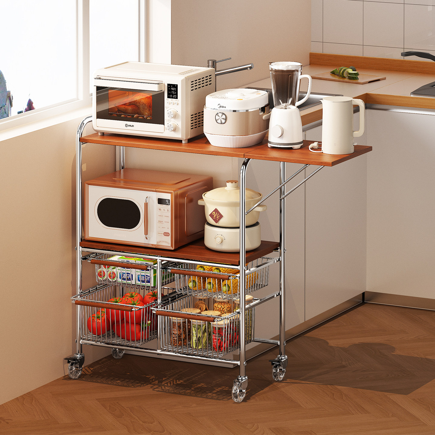 厨房台面果蔬置物架移动分层小推车水果放菜篮子落地零食收纳架子,厨房/烹饪用具,果蔬置物架/篮/框,淘宝优惠券,粉丝福利购,淘宝优惠卷