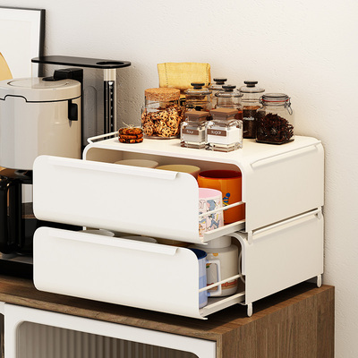 桌面收纳柜杯子置物架台面抽屉式水杯架大容量咖啡机收纳柜