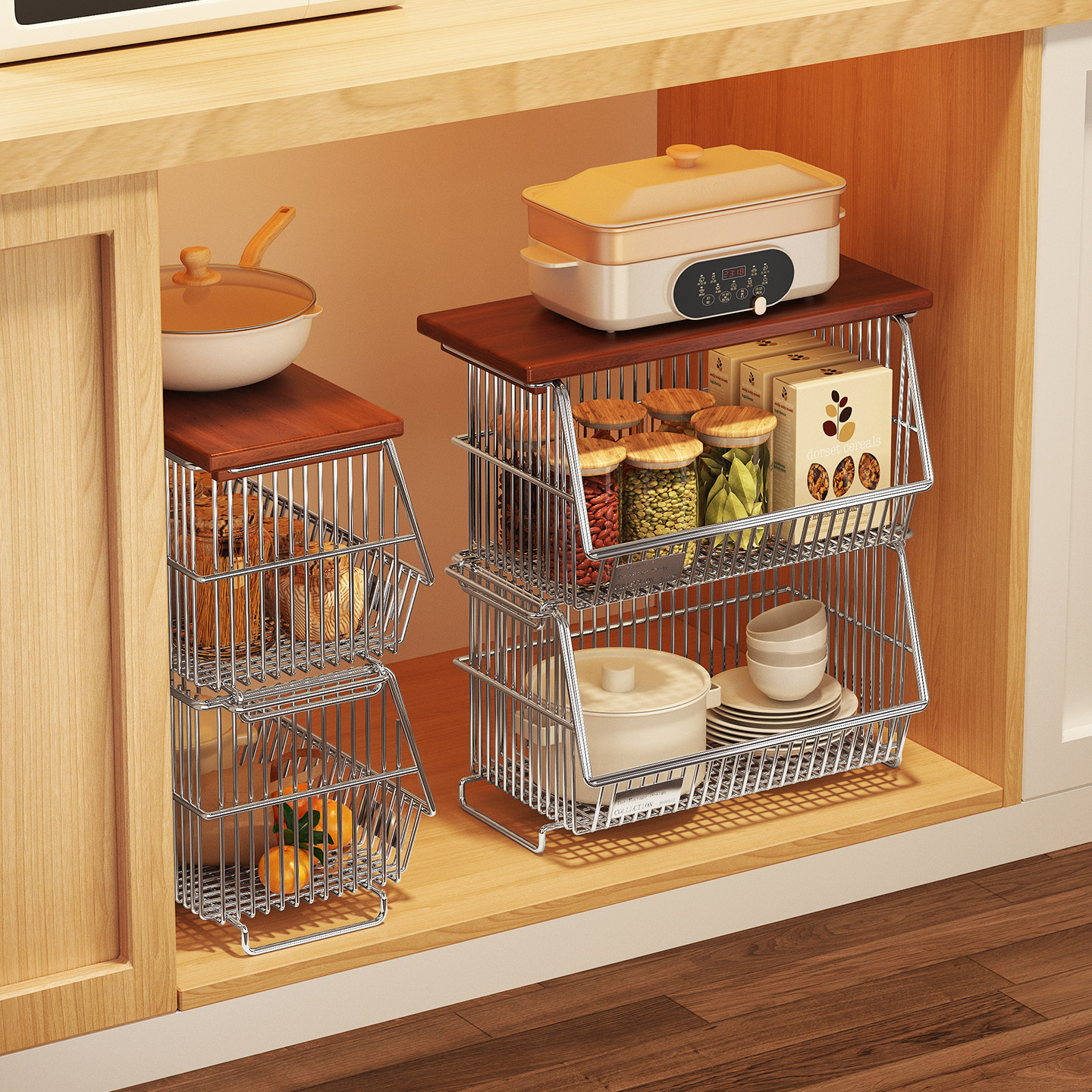 不锈钢厨房储物盒分层收纳架橱柜调料品置物架台面中古果蔬菜篮筐,厨房/烹饪用具,厨房抽屉置物架,淘宝优惠券,粉丝福利购,淘宝优惠卷