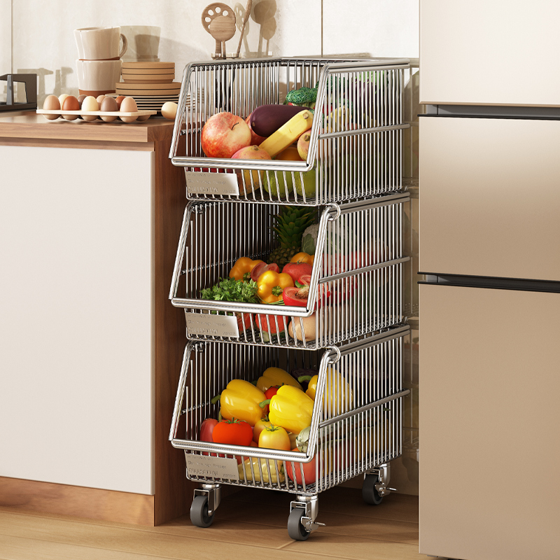 环图厨房果蔬收纳篮多层收纳架可移动多功能置物架窄缝角落收纳筐