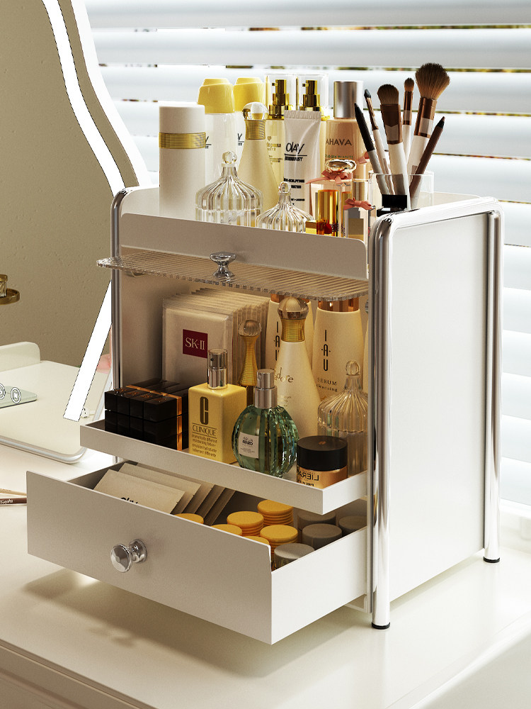 化妆品收纳盒桌面高级感梳妆台首饰盒置物架防尘抽屉式网红储物柜