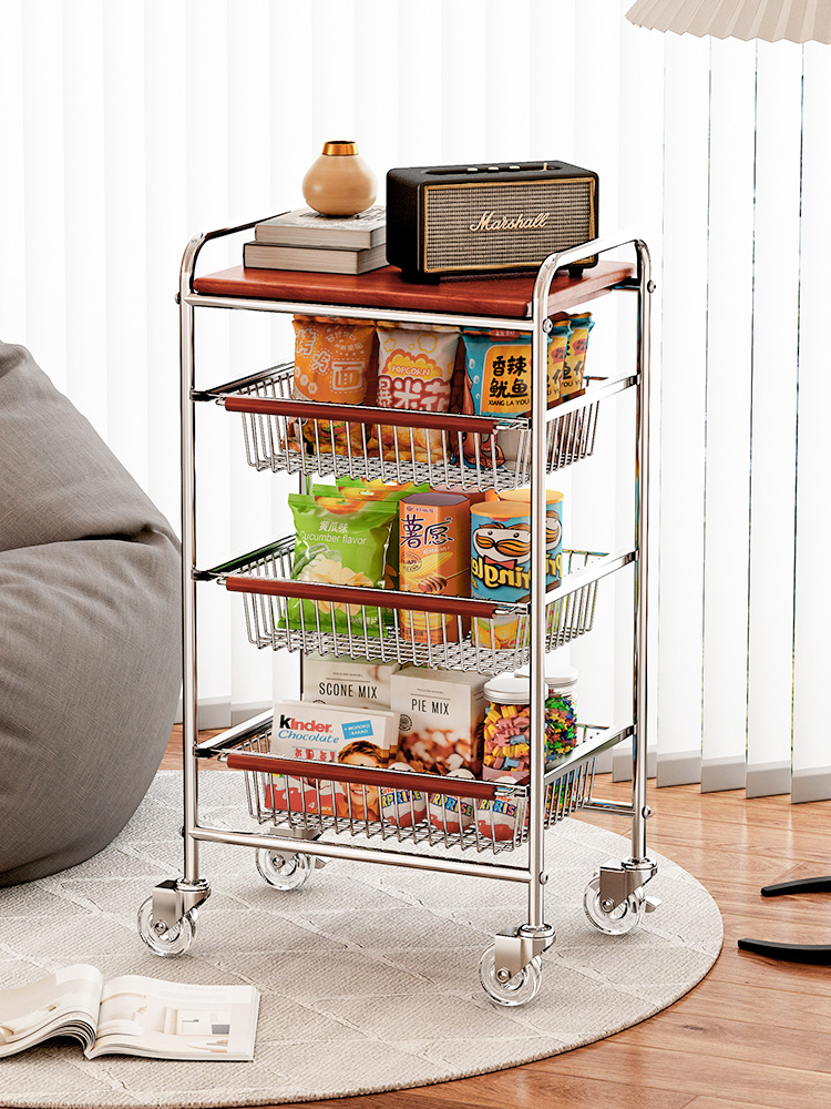 环图中古风沙发边可移动零食收纳架多功能多层置物架客厅小推车