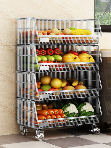 家用放菜架子水果菜篮子储物收纳筐厨房蔬菜置物架落地多层可移动