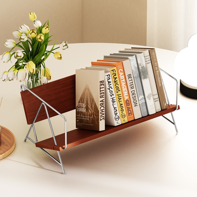 环图中古实木书本收纳架