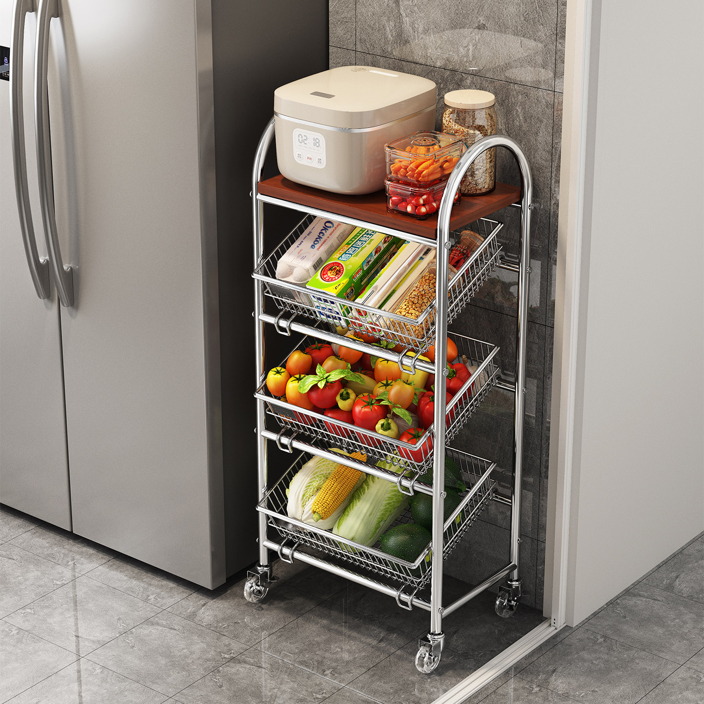 中古微波炉置物架抽拉式厨房电饭煲架子台面多功能电器烤箱收纳架,厨房/烹饪用具,微波炉置物架,淘宝优惠券,粉丝福利购,淘宝优惠卷