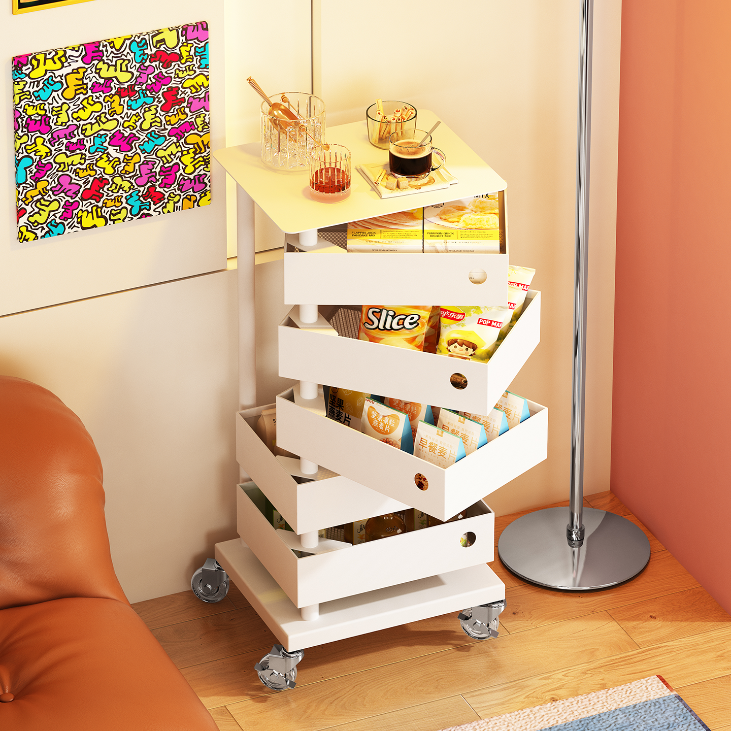 环图移动边几零食置物架子