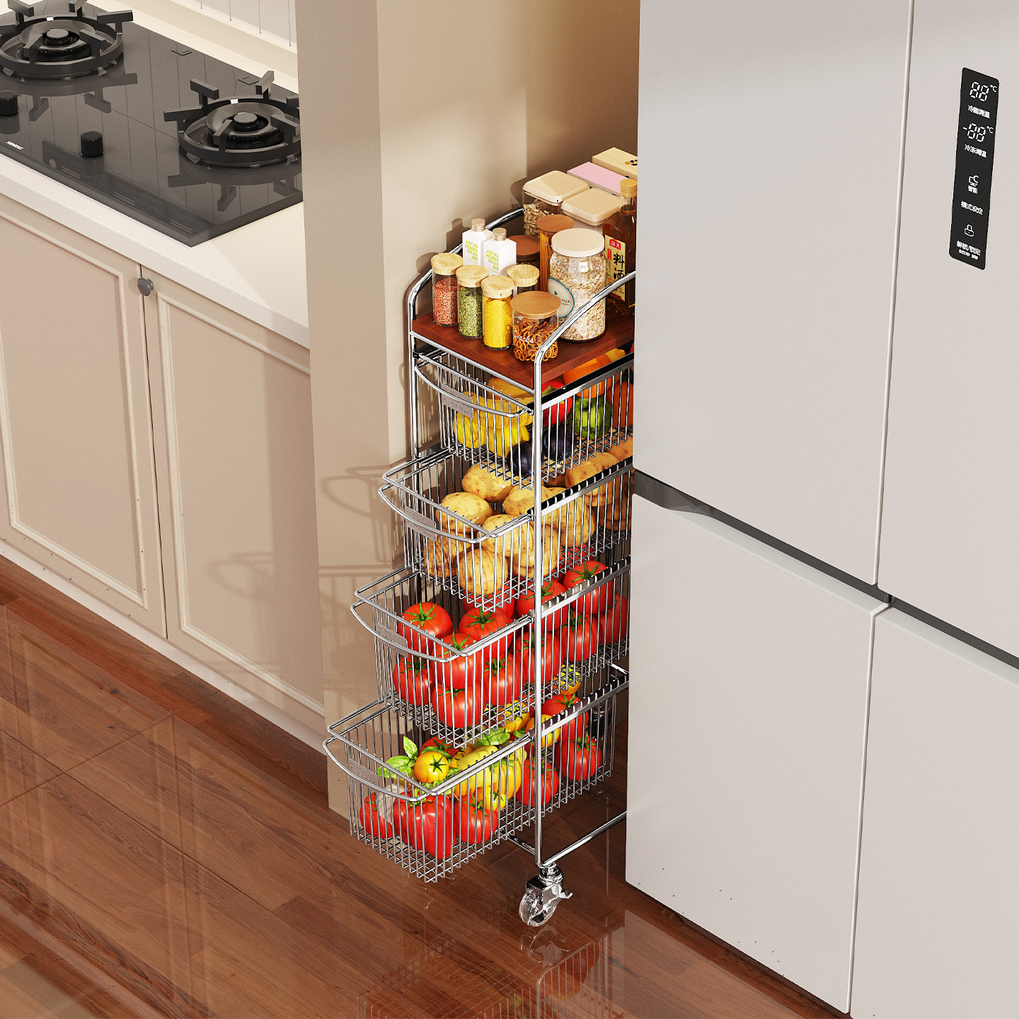 厨房夹缝置物架落地多层冰箱侧面抽拉柜极窄缝隙收纳柜移动小推车,住宅家具,窄缝架,淘宝优惠券,粉丝福利购,淘宝优惠卷