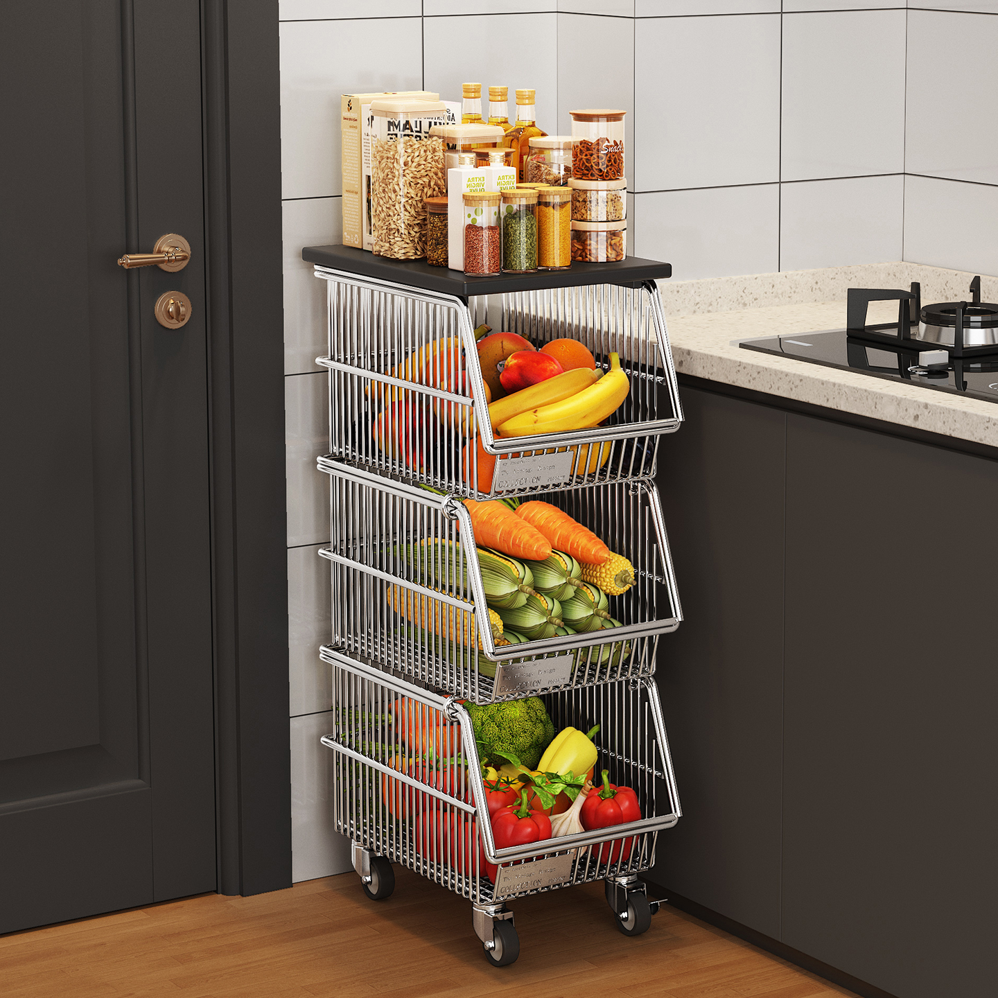 厨房夹缝蔬菜收纳篮子多功能分层水果落地储物筐家用窄移动置物架,厨房/烹饪用具,果蔬置物架/篮/框,淘宝优惠券,粉丝福利购,淘宝优惠卷