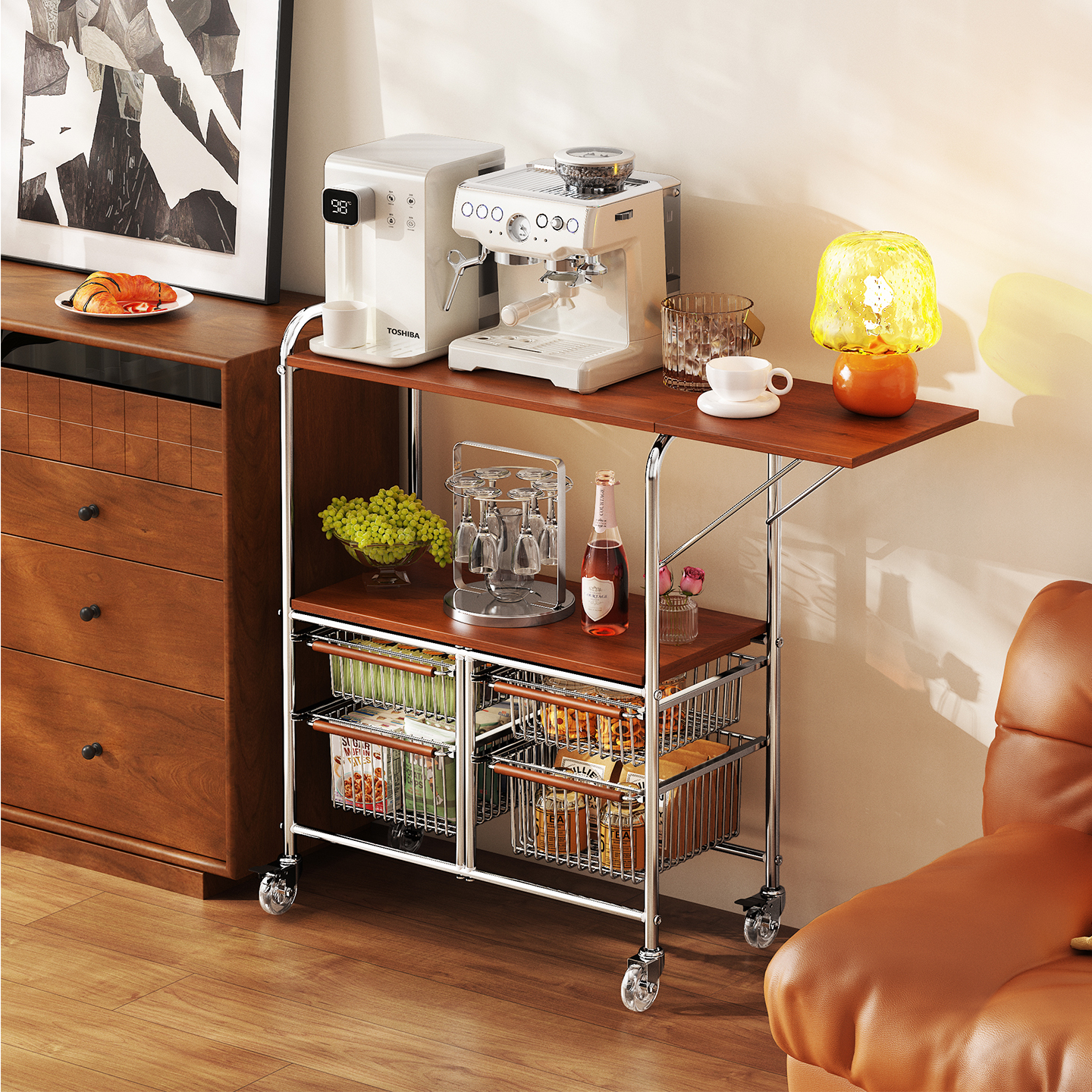 环图咖啡机置物架摆放台餐边柜