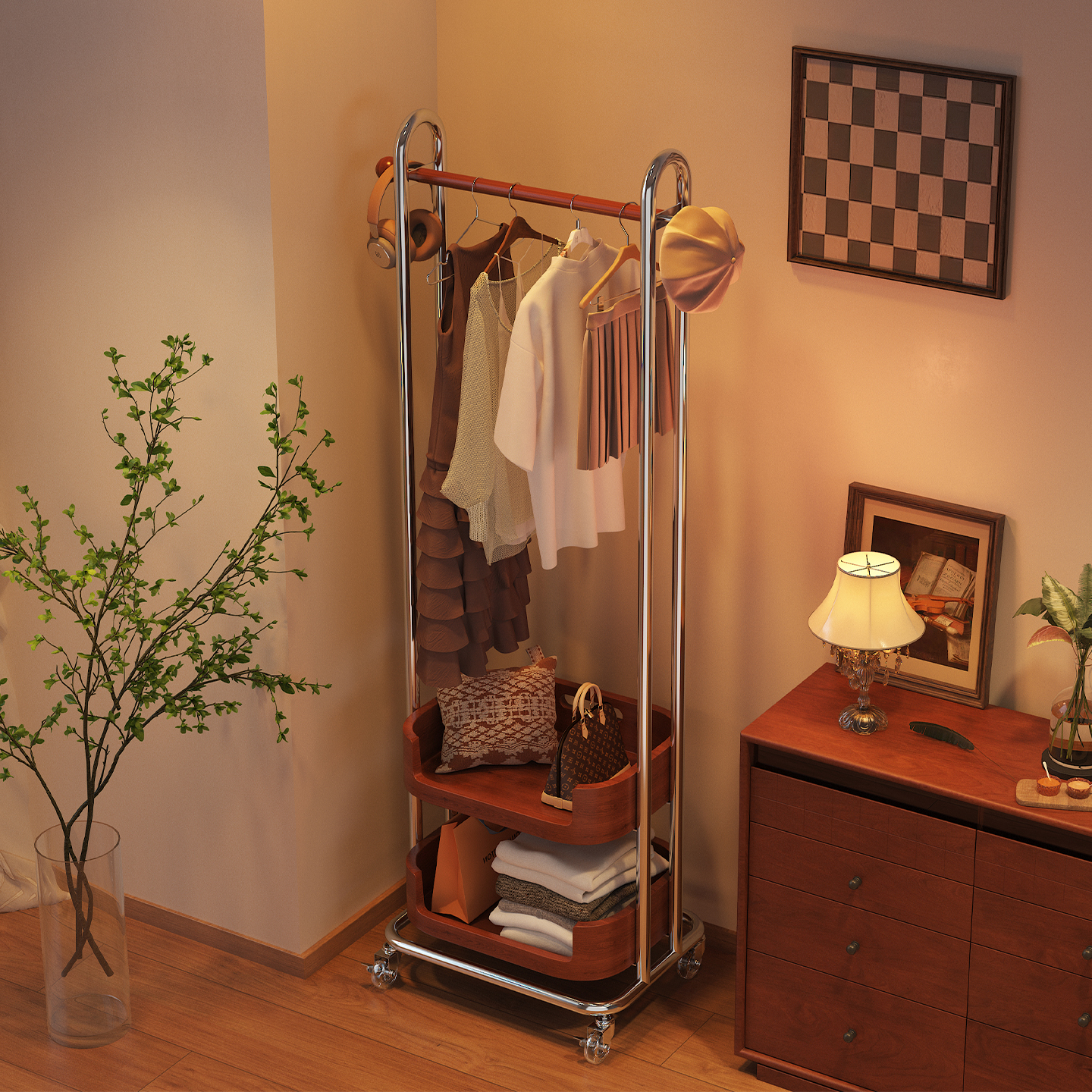 环图中古风衣帽架可移动收纳架