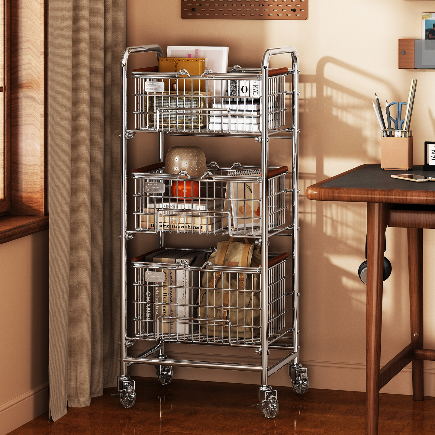 书包收纳置物架家用多层书本玩具放置神器桌下落地书柜移动小推车,收纳整理,书桌收纳置物架,淘宝优惠券,粉丝福利购,淘宝优惠卷