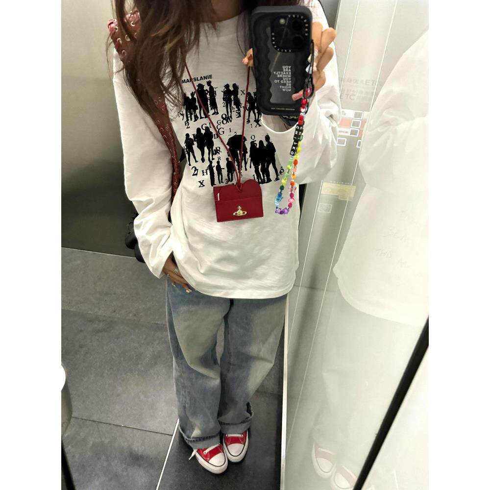 重纯棉高NPB街美式覆长袖季t恤女2古0磅25新款秋宽松正肩内搭打底