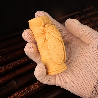 【一鸣惊人】实心竹雕手把件节节高升知了蝉实心玉竹雕刻高密料