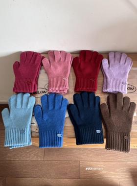出口单~高品质100%wool澳洲羊毛手套分指可触屏女冬季保暖冰蓝色