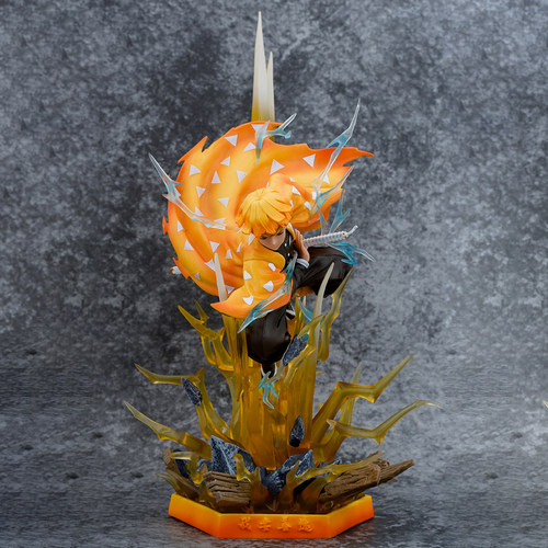 鬼灭之刃我妻善逸雷之呼吸霹雳一闪双头雕可发光动漫手办模型摆件