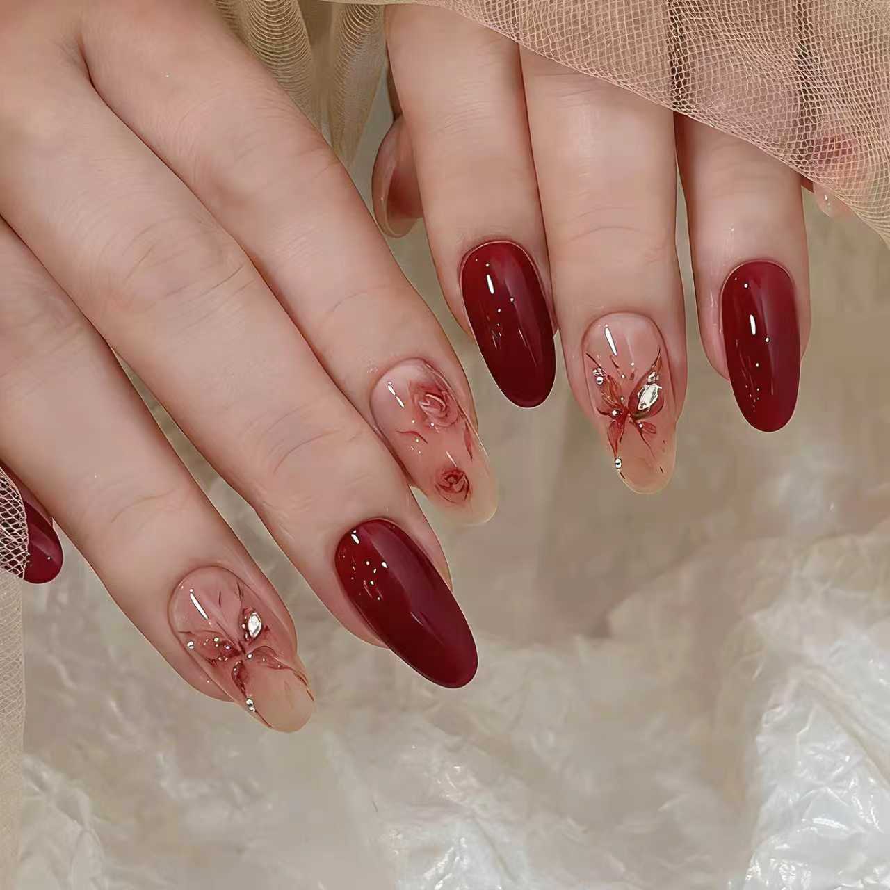 朵媛儿二代新款秋冬高级晕染半固化UV半烤凝胶美甲贴纸指甲贴防水