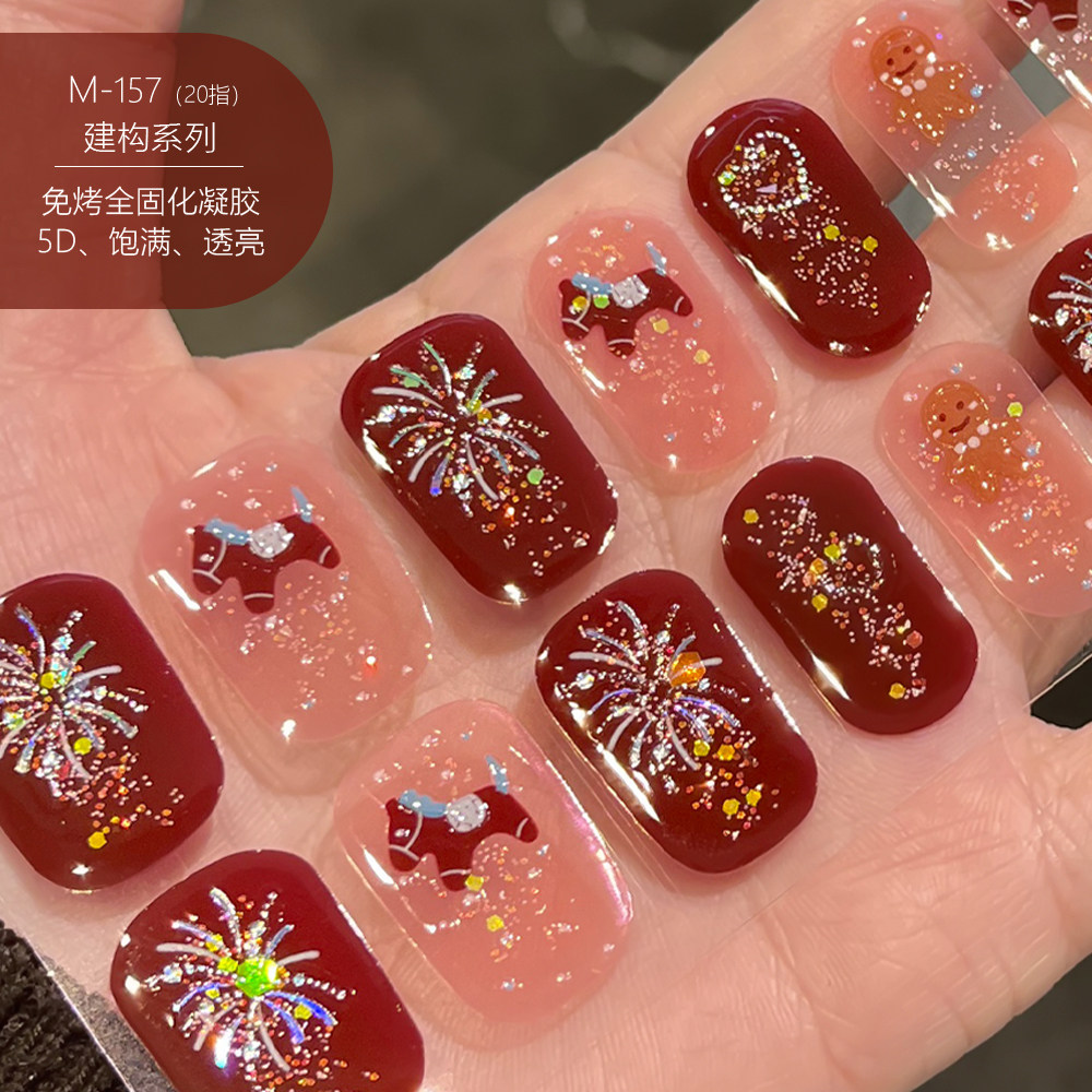 2026免烤灯马年氛围感新款显白喜庆美甲贴纸复古红时尚指甲贴纸