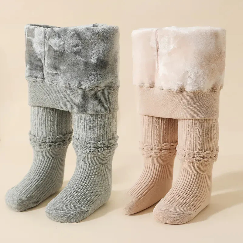 宝宝加绒连裤袜秋冬款加厚婴儿大PP打底裤冬季女童保暖白色连体袜