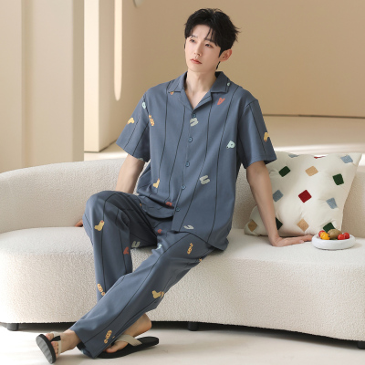 纯棉短袖长裤男士睡衣家居服支高质感家居服pajamas