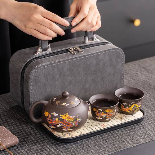 紫砂旅行茶具套装一壶两