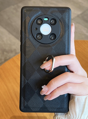 适用华为mate50手机壳mete60por十新款格纹mt30指环支架m40防摔保护套E镜头全包5G曲屏男女个性网红moto外壳