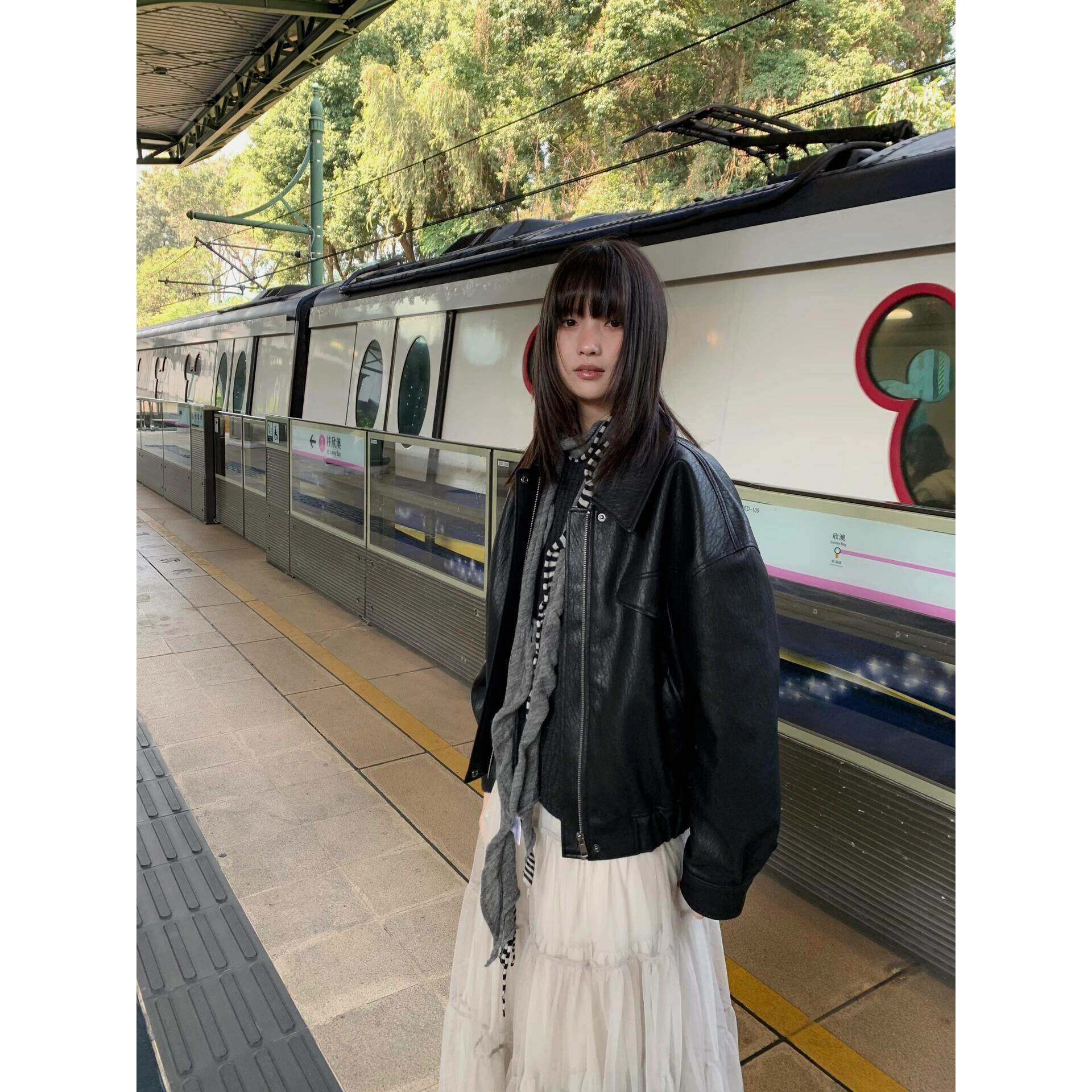 2025春秋新款美式覆古黑色pu皮衣外套女高级感夹克小个子爆款上衣