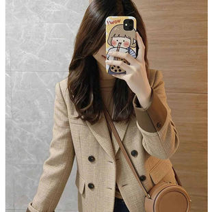 法式复古通勤气质高级感卡其色西装外套女2026春季新款小个子上衣
