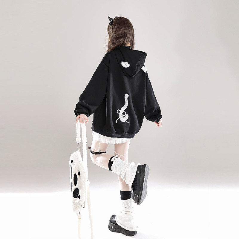 甜美可爱刺绣连帽运动衫外套女春季穿搭韩系慵懒风学院学生宽松上