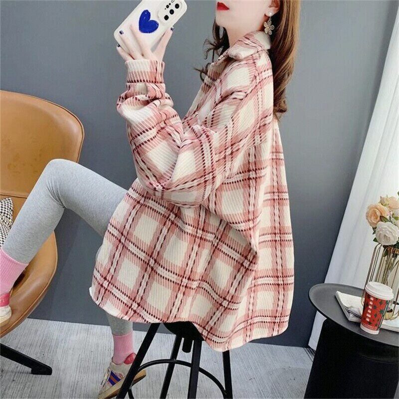 春秋薄款磨毛格子衬衫男女2026新款大码女装爆款洋气开衫外套上衣