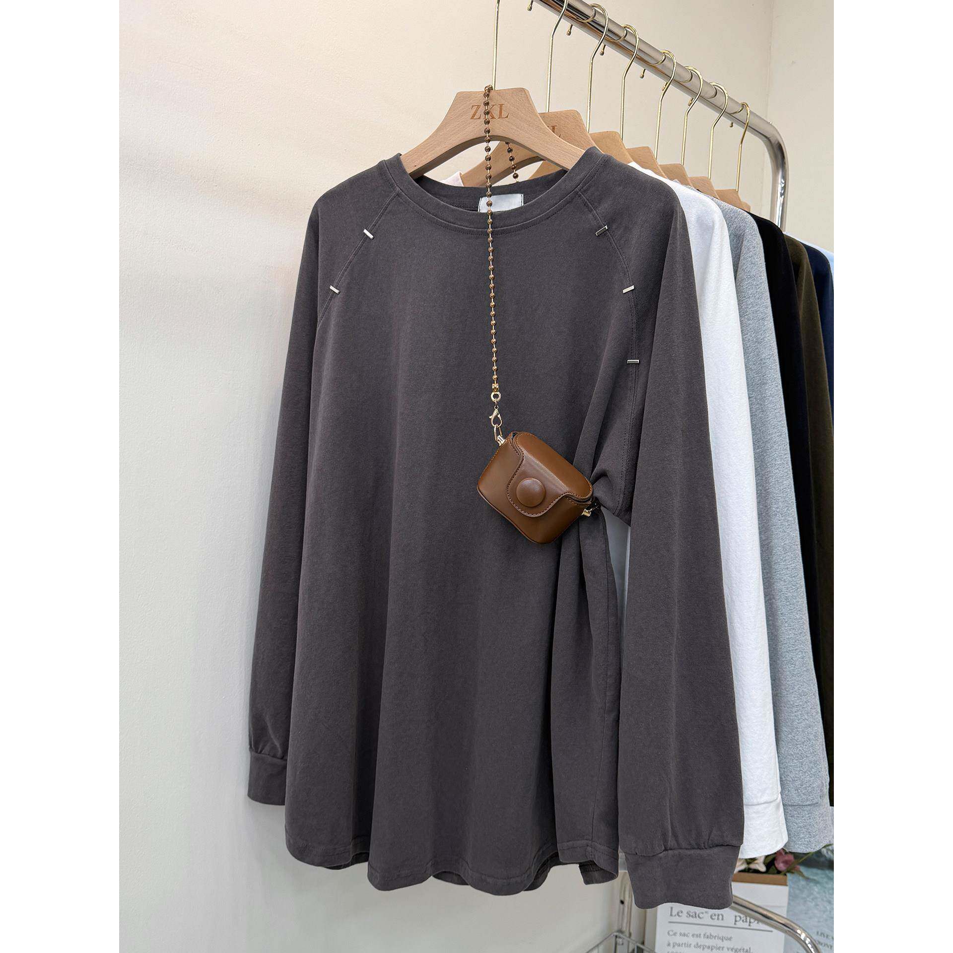 中长款休闲慵懒风长袖T恤女2025新款设计感宽松打底衫遮屁股上衣