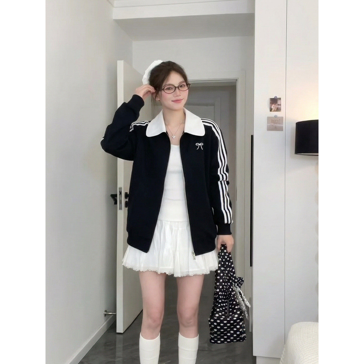 韩系黑色开衫卫衣外套女2026新款春季设计感小众薄款翻领夹克上衣