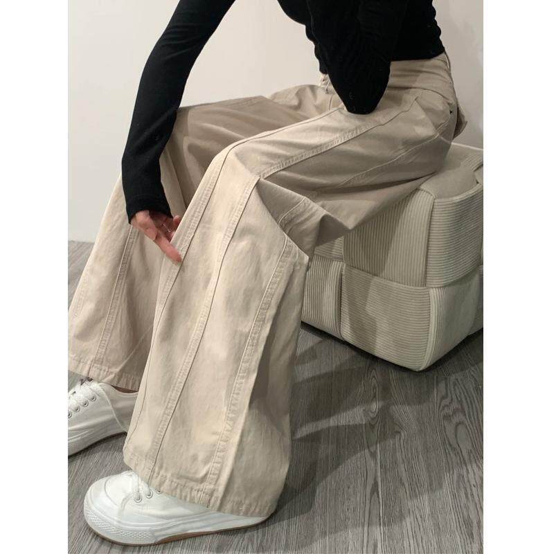 杏色直筒牛仔裤女2025年夏季大尺码胖mm高腰宽松遮胯显瘦阔腿工装