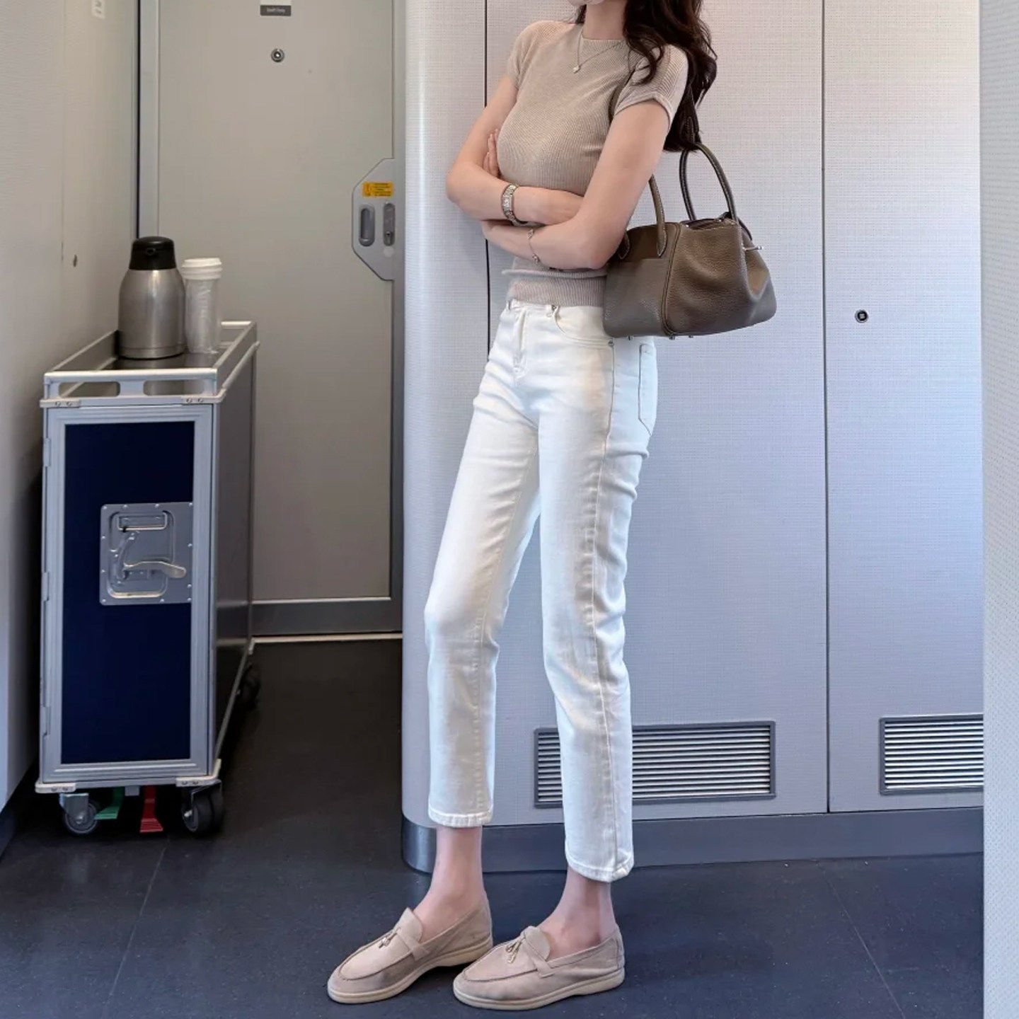 白色直筒修身显瘦牛仔裤女2026新款百搭弹力八九分小个子法棍裤子