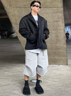 Nonnod格雷系高级灰过膝立体廓形运动短裤质感七分裤男女宽松同款