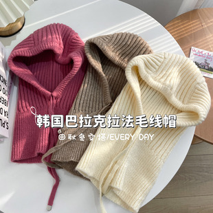 加厚巴拉克拉法连领假帽子女秋冬季连体毛线帽男围巾围脖帽子一体