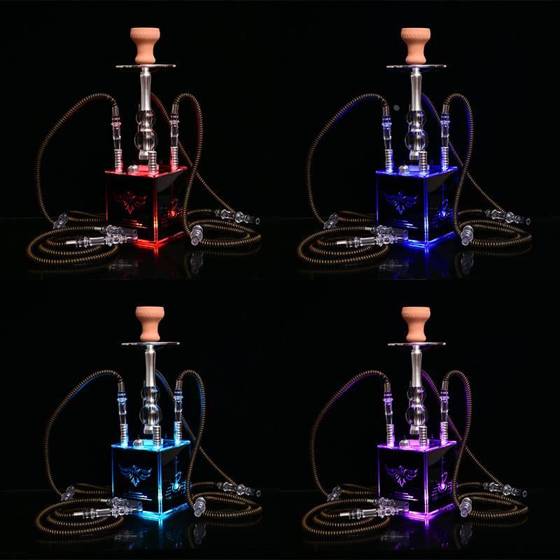 跨境货源 阿拉伯水烟酒吧带灯四管亚克力方形水烟壶彩灯shisha