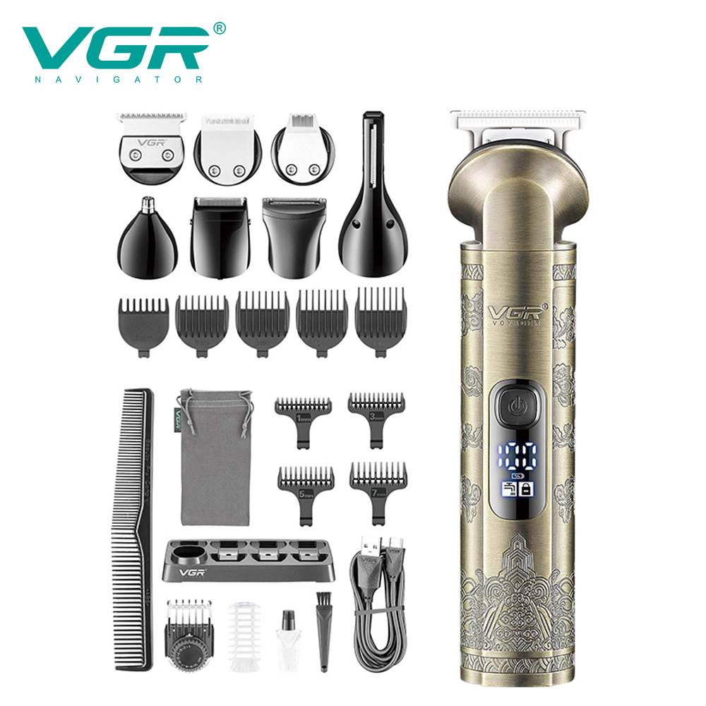 VGR跨境套装八合一理发器家用男士油头雕刻推子鼻毛鬓发修剪器110