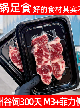 澳洲谷饲黑安格斯谷饲300天M3+菲力侧边牛排侧唇日料店高级烤肉店