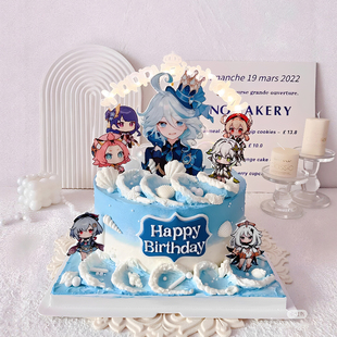 原元神启动游戏芙宁娜魈散兵糯米纸蛋糕插件二次元手绘人物甜品